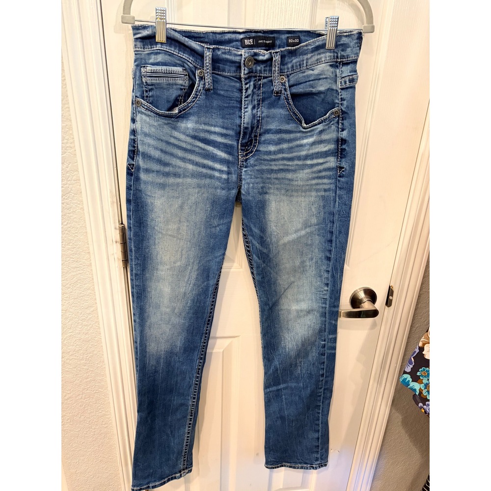 BKE Jake Straight Jeans Medium Wash Denim Whiskered Casual Everyday Pants - Picture 1 of 6